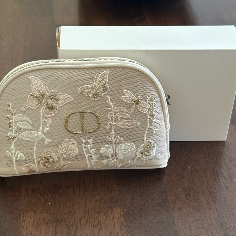 Dior Cream Floral Cosmetic Bag